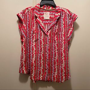 Anthropologie Red Floral Blouse